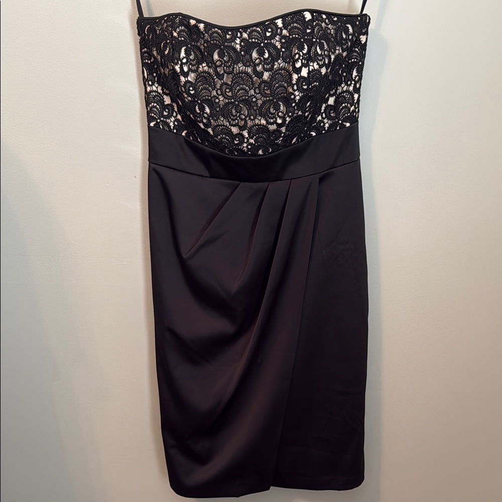 White House Black Market black and khaki Lace bodice Strapless Dress
